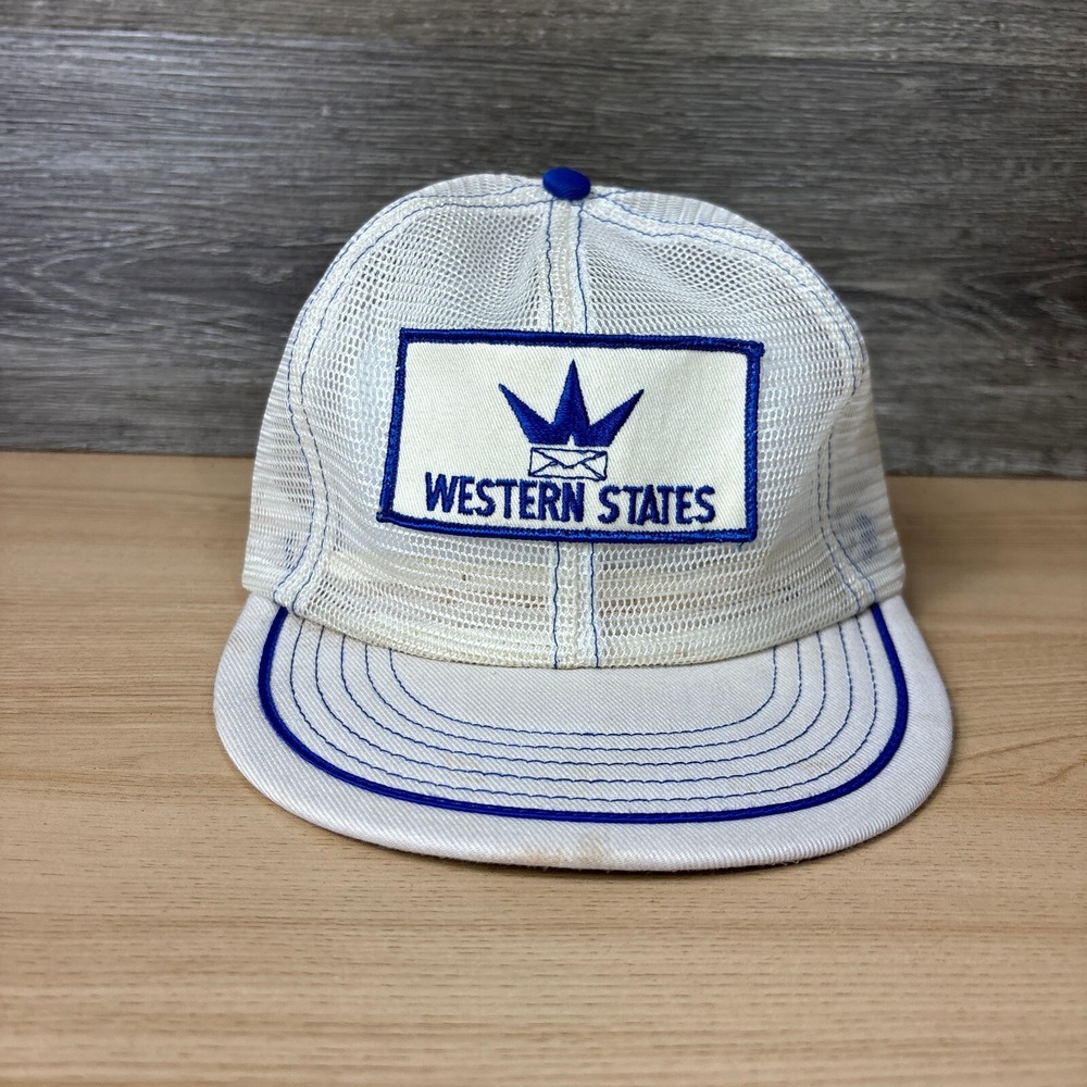 Vintage Western States Envelope Hat Cap Snapback White Full Mesh Adjustable